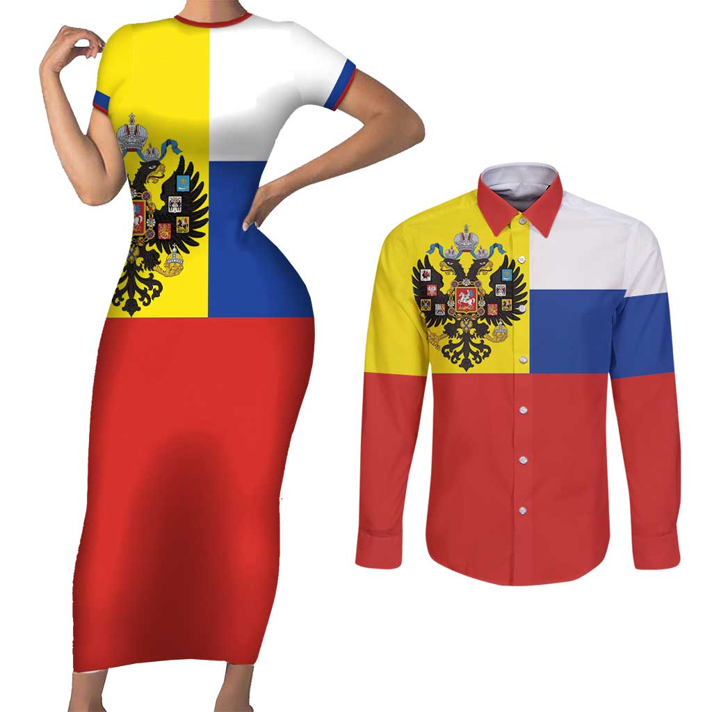 Russian Empire 1721–1917 Couples Matching Short Sleeve Bodycon Dress and Long Sleeve Button Shirt Flag Style