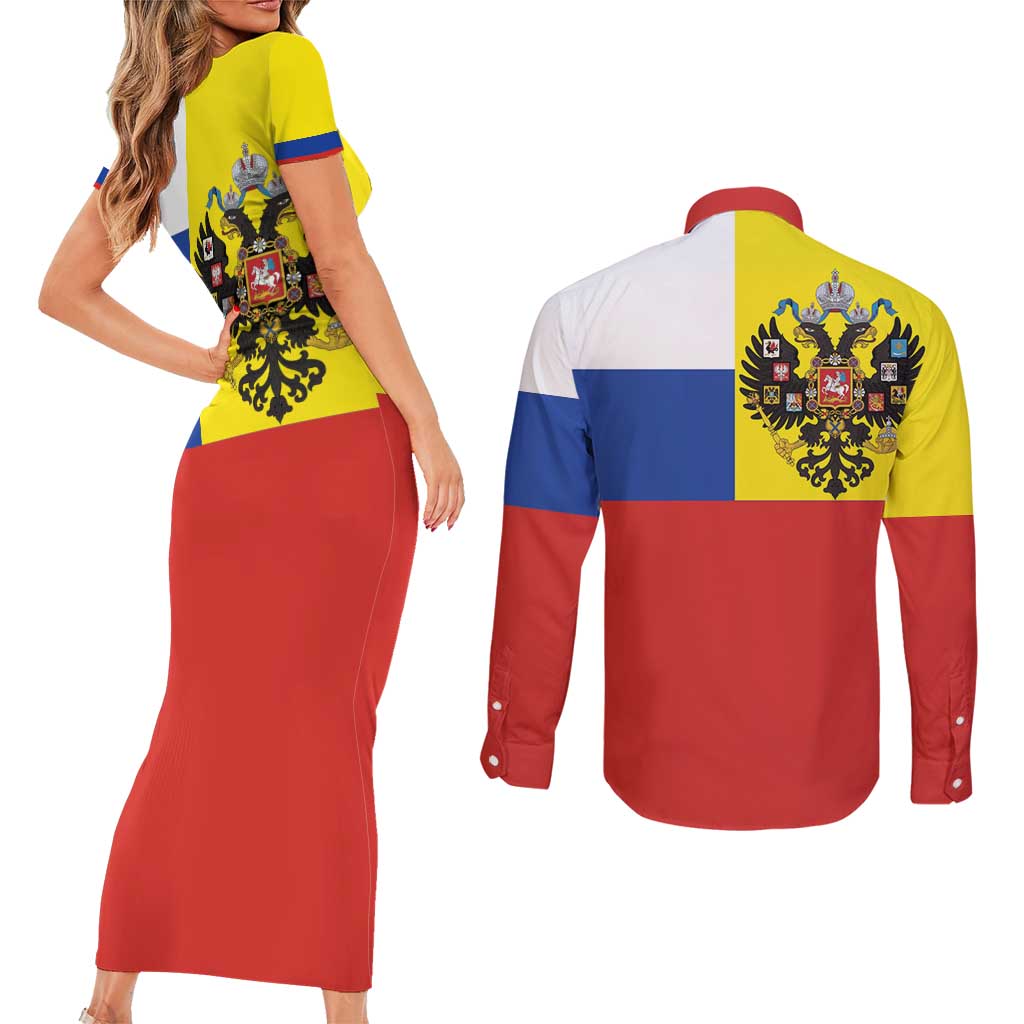 Russian Empire 1721–1917 Couples Matching Short Sleeve Bodycon Dress and Long Sleeve Button Shirt Flag Style