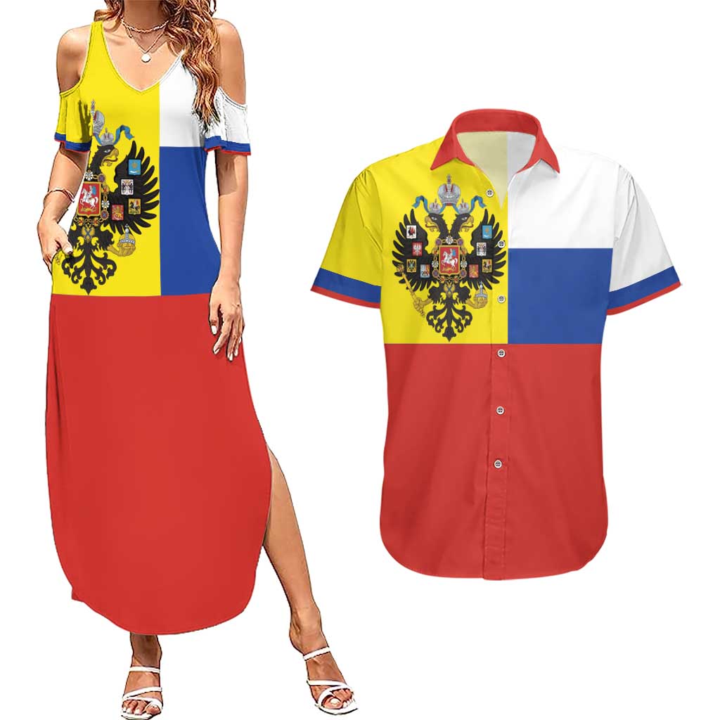 Russian Empire 1721–1917 Couples Matching Summer Maxi Dress and Hawaiian Shirt Flag Style