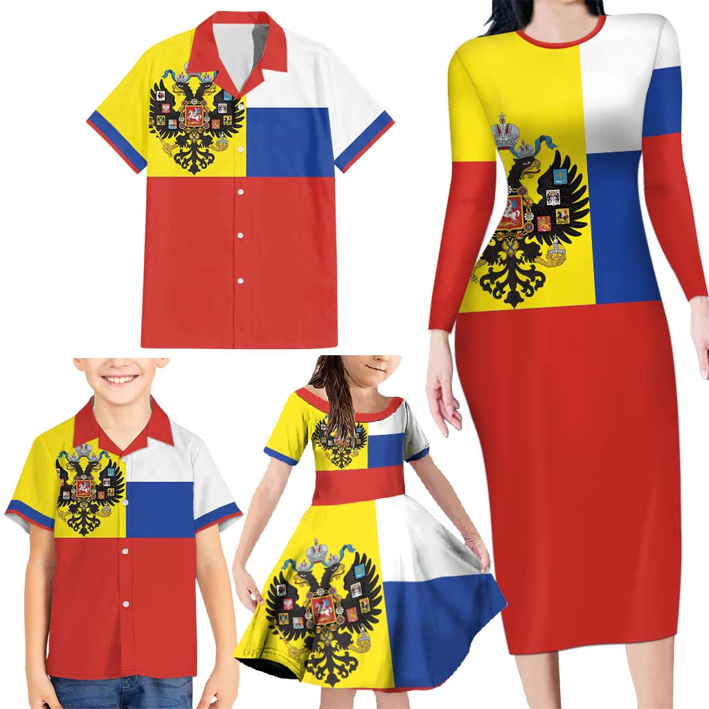 Russian Empire 1721–1917 Family Matching Long Sleeve Bodycon Dress and Hawaiian Shirt Flag Style