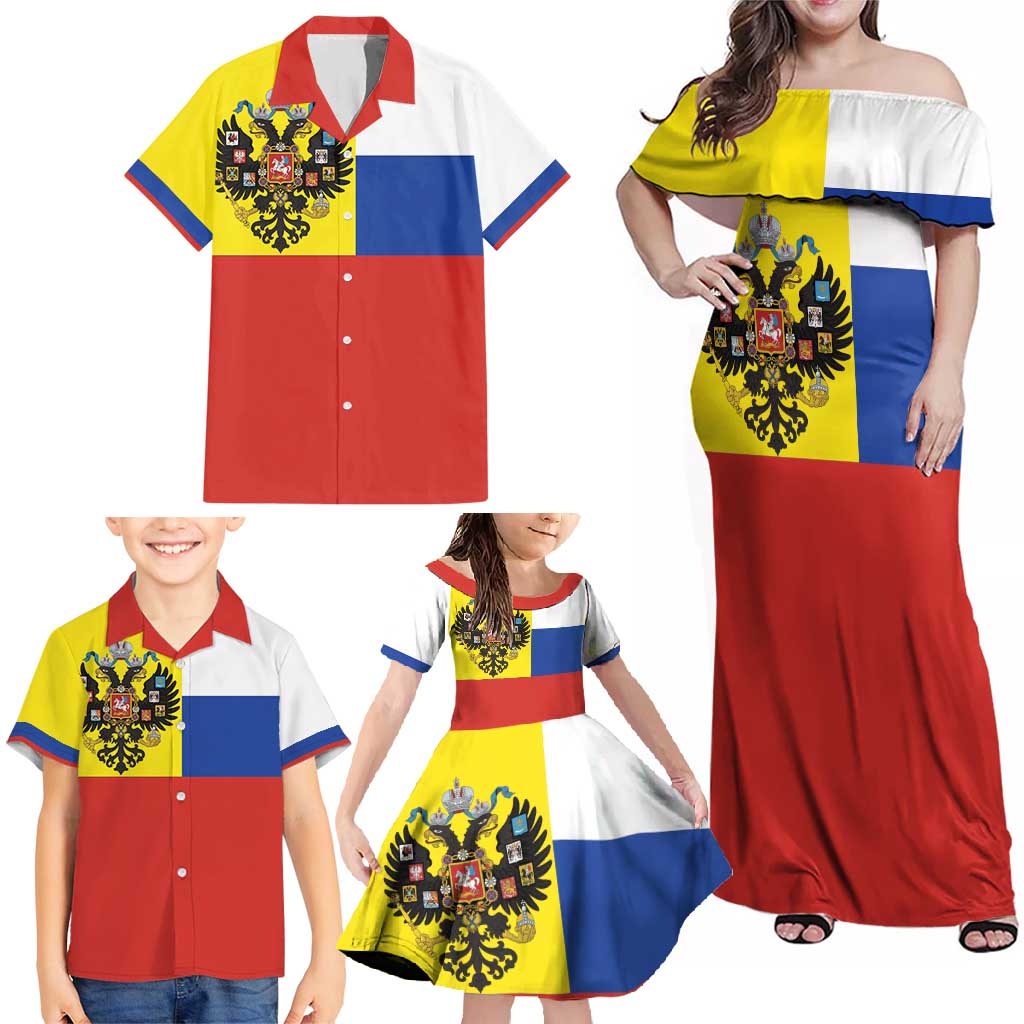 Russian Empire 1721–1917 Family Matching Off Shoulder Maxi Dress and Hawaiian Shirt Flag Style
