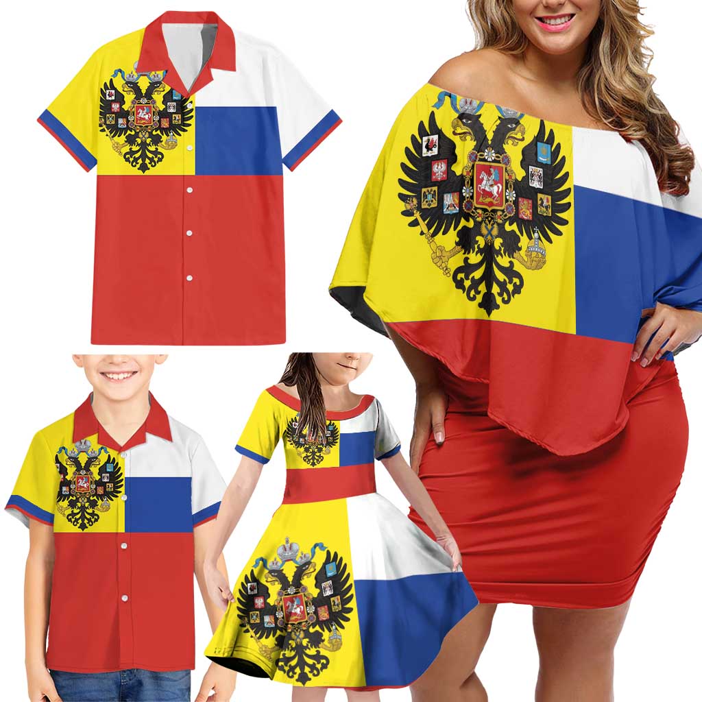 Russian Empire 1721–1917 Family Matching Off Shoulder Short Dress and Hawaiian Shirt Flag Style
