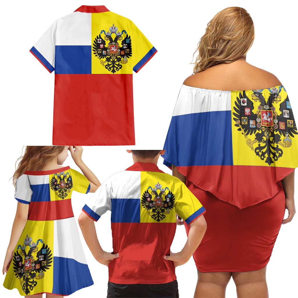 Russian Empire 1721–1917 Family Matching Off Shoulder Short Dress and Hawaiian Shirt Flag Style