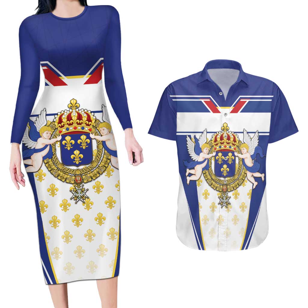 Personalized French Colonial Empire Couples Matching Long Sleeve Bodycon Dress and Hawaiian Shirt Royal Standard of France