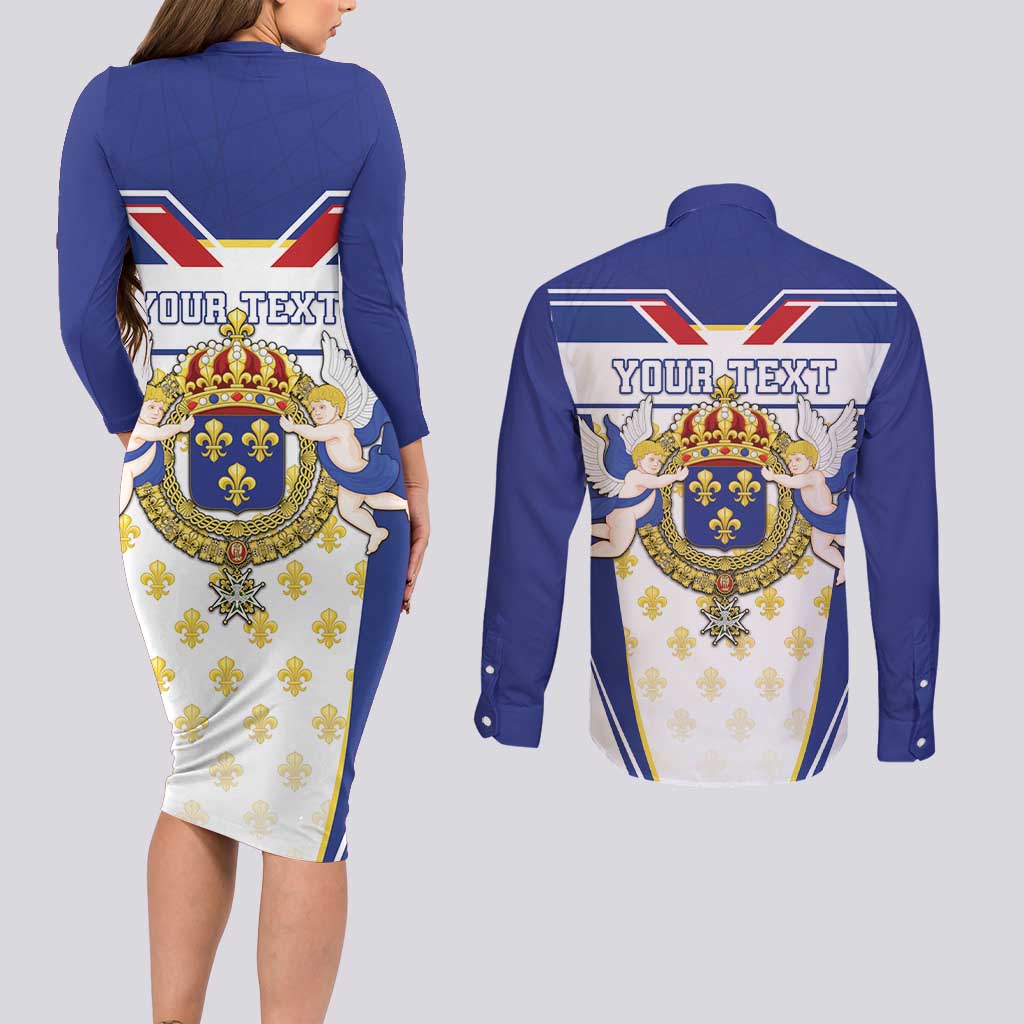Personalized French Colonial Empire Couples Matching Long Sleeve Bodycon Dress and Long Sleeve Button Shirt Royal Standard of France