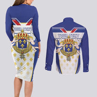 Personalized French Colonial Empire Couples Matching Long Sleeve Bodycon Dress and Long Sleeve Button Shirt Royal Standard of France
