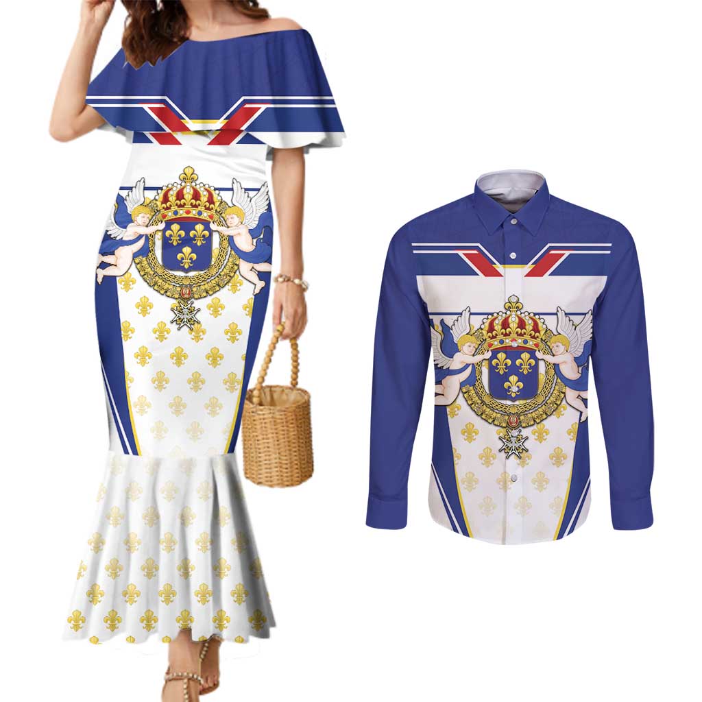 Personalized French Colonial Empire Couples Matching Mermaid Dress and Long Sleeve Button Shirt Royal Standard of France