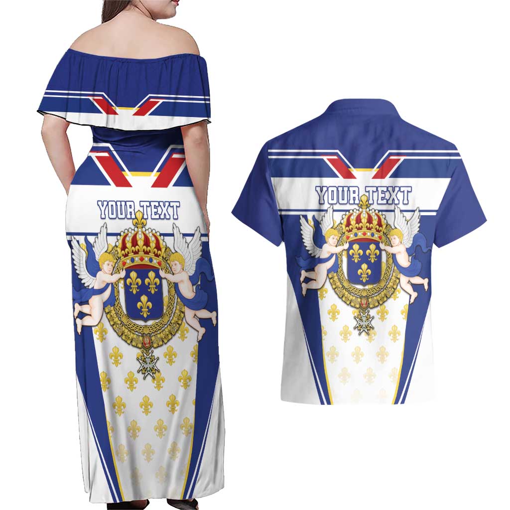 Personalized French Colonial Empire Couples Matching Off Shoulder Maxi Dress and Hawaiian Shirt Royal Standard of France