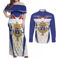 Personalized French Colonial Empire Couples Matching Off Shoulder Maxi Dress and Long Sleeve Button Shirt Royal Standard of France