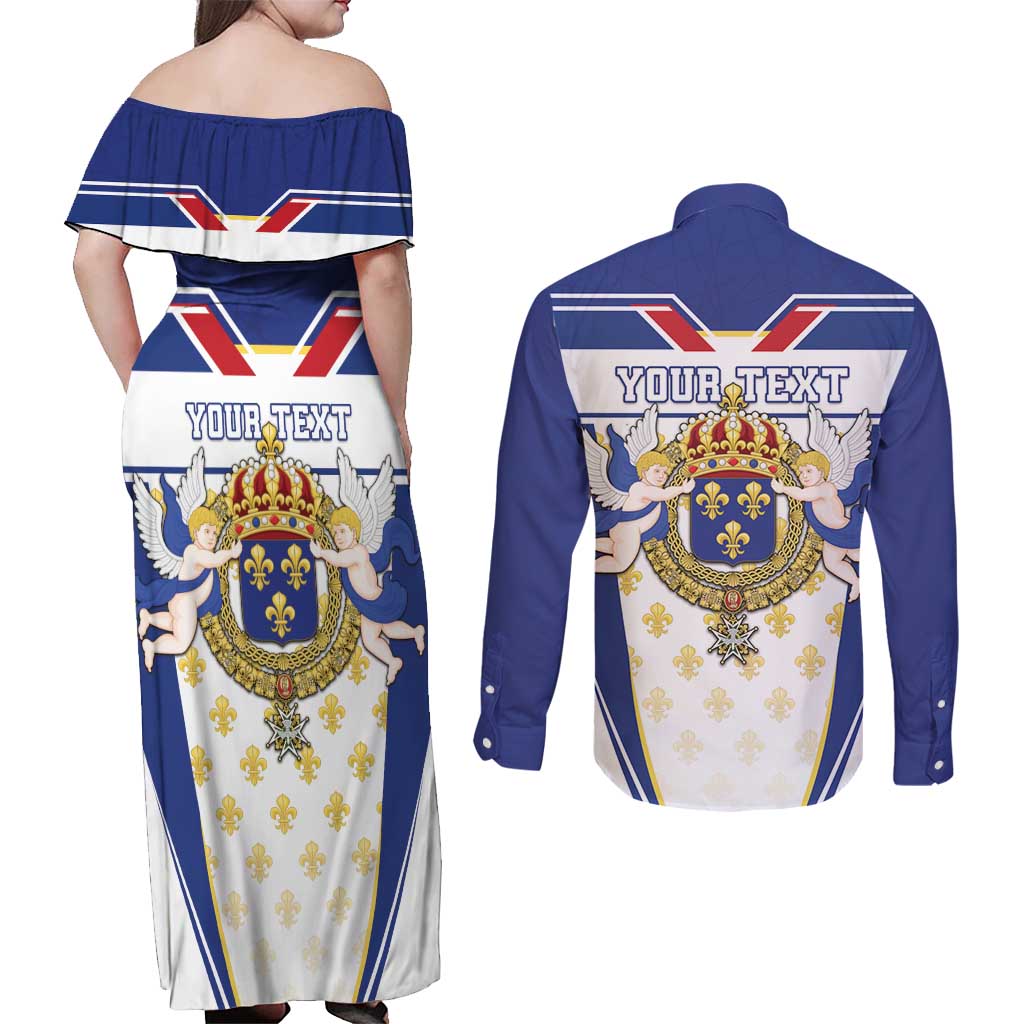 Personalized French Colonial Empire Couples Matching Off Shoulder Maxi Dress and Long Sleeve Button Shirt Royal Standard of France