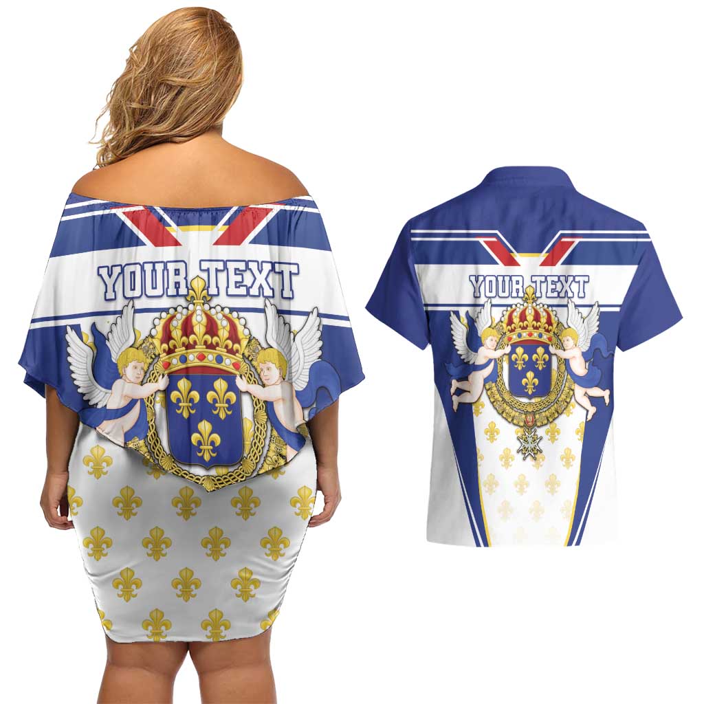 Personalized French Colonial Empire Couples Matching Off Shoulder Short Dress and Hawaiian Shirt Royal Standard of France