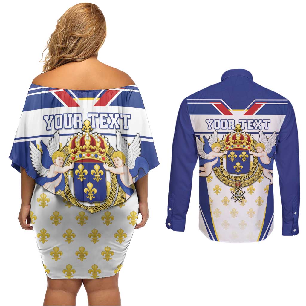 Personalized French Colonial Empire Couples Matching Off Shoulder Short Dress and Long Sleeve Button Shirt Royal Standard of France