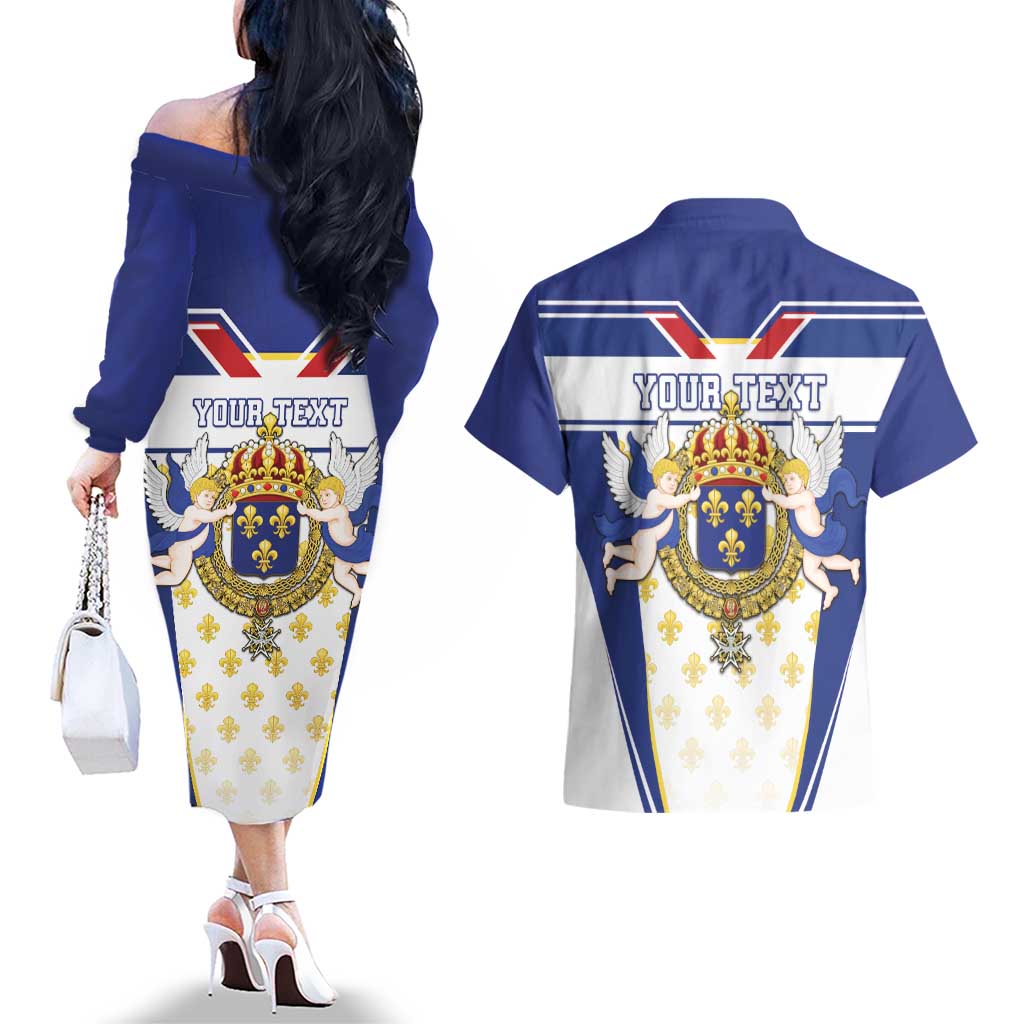 Personalized French Colonial Empire Couples Matching Off The Shoulder Long Sleeve Dress and Hawaiian Shirt Royal Standard of France