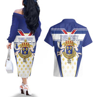 Personalized French Colonial Empire Couples Matching Off The Shoulder Long Sleeve Dress and Hawaiian Shirt Royal Standard of France