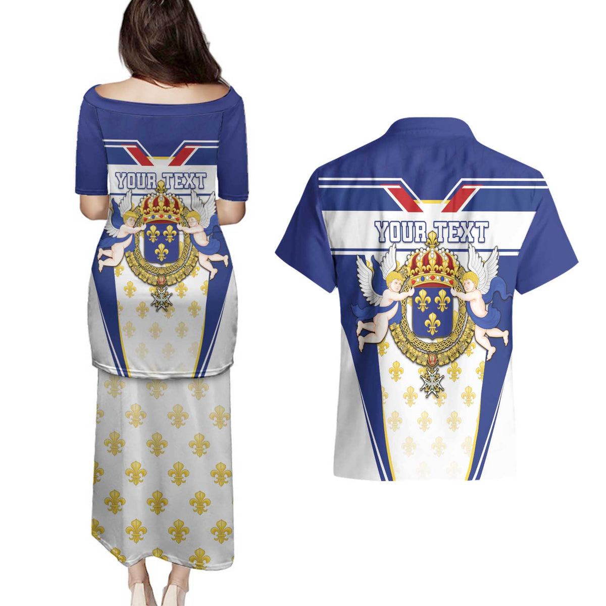 Personalized French Colonial Empire Couples Matching Puletasi and Hawaiian Shirt Royal Standard of France