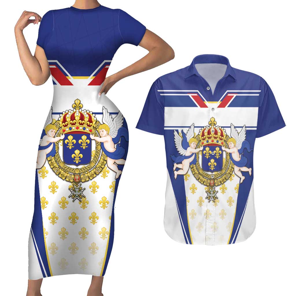 Personalized French Colonial Empire Couples Matching Short Sleeve Bodycon Dress and Hawaiian Shirt Royal Standard of France