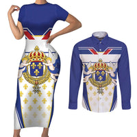 Personalized French Colonial Empire Couples Matching Short Sleeve Bodycon Dress and Long Sleeve Button Shirt Royal Standard of France