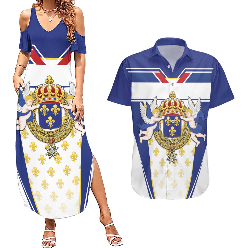 Personalized French Colonial Empire Couples Matching Summer Maxi Dress and Hawaiian Shirt Royal Standard of France