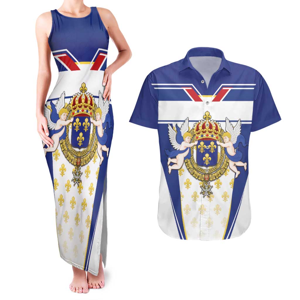 Personalized French Colonial Empire Couples Matching Tank Maxi Dress and Hawaiian Shirt Royal Standard of France