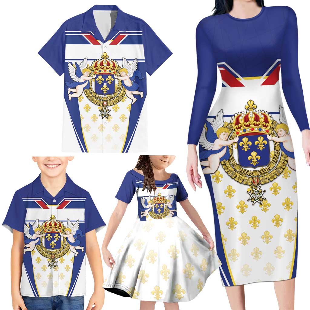 Personalized French Colonial Empire Family Matching Long Sleeve Bodycon Dress and Hawaiian Shirt Royal Standard of France