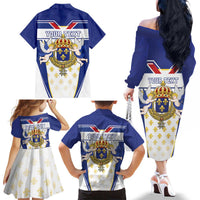 Personalized French Colonial Empire Family Matching Off The Shoulder Long Sleeve Dress and Hawaiian Shirt Royal Standard of France