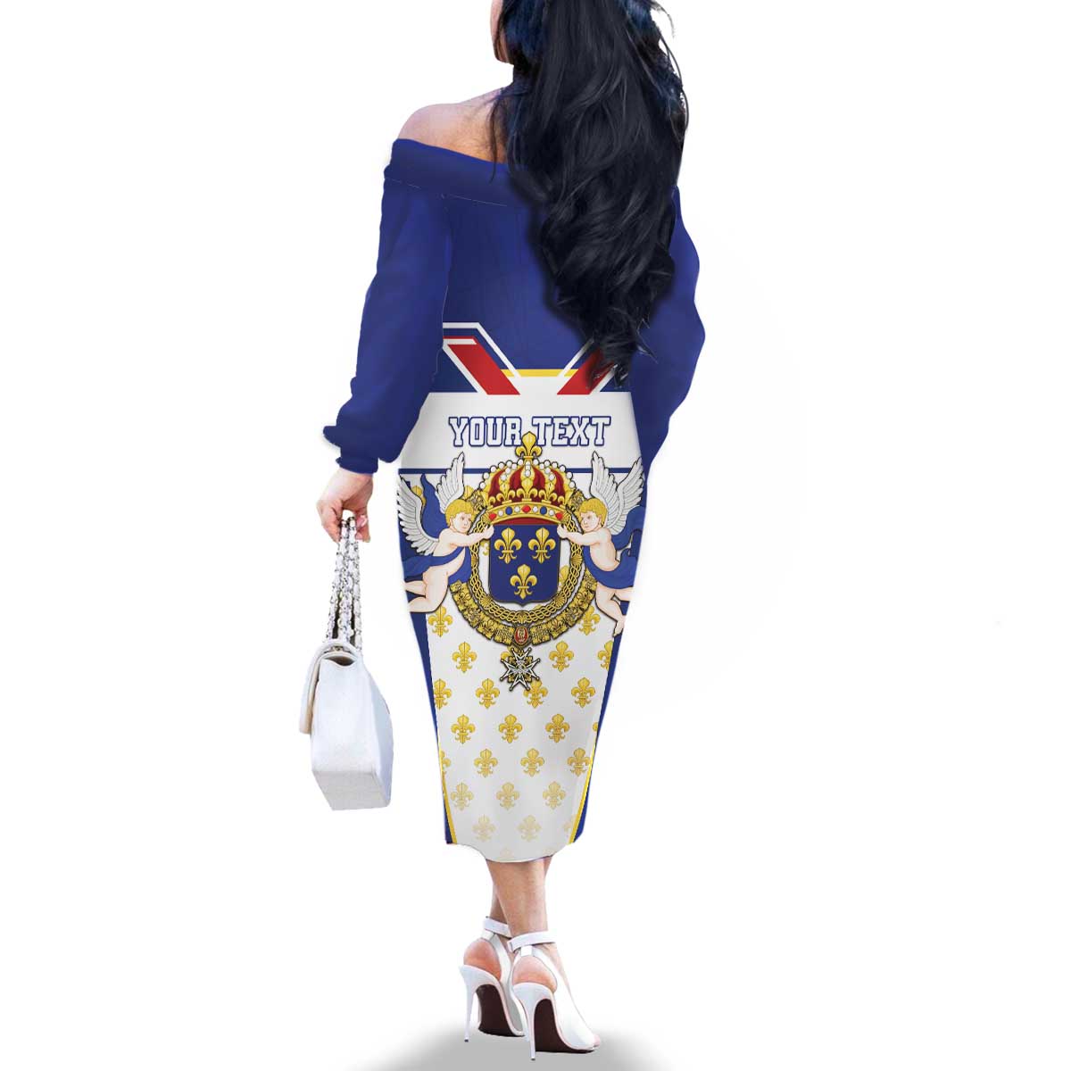 Personalized French Colonial Empire Family Matching Off The Shoulder Long Sleeve Dress and Hawaiian Shirt Royal Standard of France