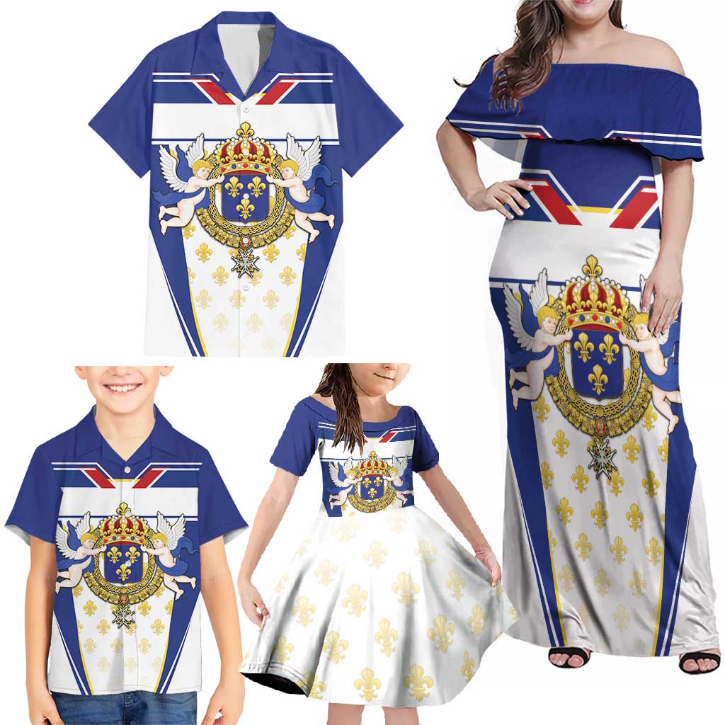 Personalized French Colonial Empire Family Matching Off Shoulder Maxi Dress and Hawaiian Shirt Royal Standard of France