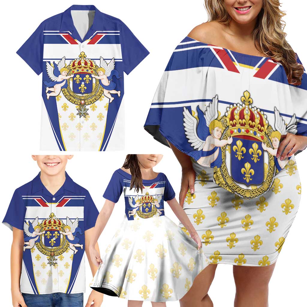 Personalized French Colonial Empire Family Matching Off Shoulder Short Dress and Hawaiian Shirt Royal Standard of France