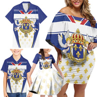 Personalized French Colonial Empire Family Matching Off Shoulder Short Dress and Hawaiian Shirt Royal Standard of France
