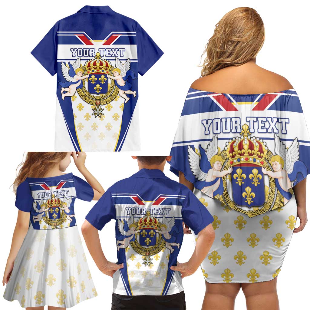 Personalized French Colonial Empire Family Matching Off Shoulder Short Dress and Hawaiian Shirt Royal Standard of France