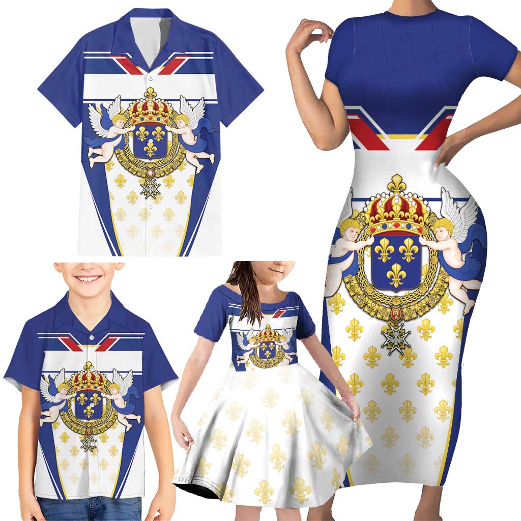 Personalized French Colonial Empire Family Matching Short Sleeve Bodycon Dress and Hawaiian Shirt Royal Standard of France