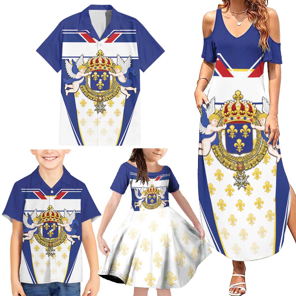 Personalized French Colonial Empire Family Matching Summer Maxi Dress and Hawaiian Shirt Royal Standard of France
