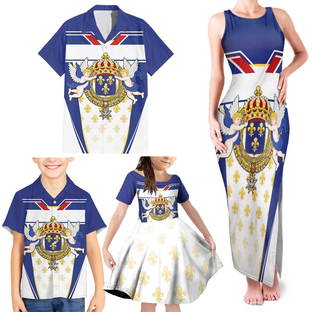 Personalized French Colonial Empire Family Matching Tank Maxi Dress and Hawaiian Shirt Royal Standard of France