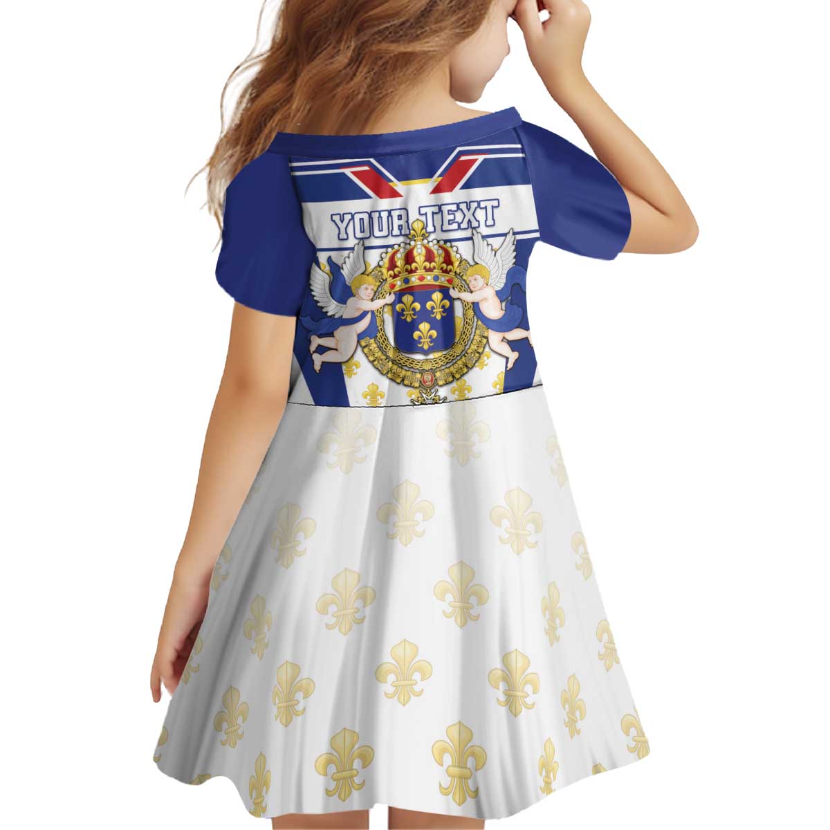 Personalized French Colonial Empire Kid Short Sleeve Dress Royal Standard of France