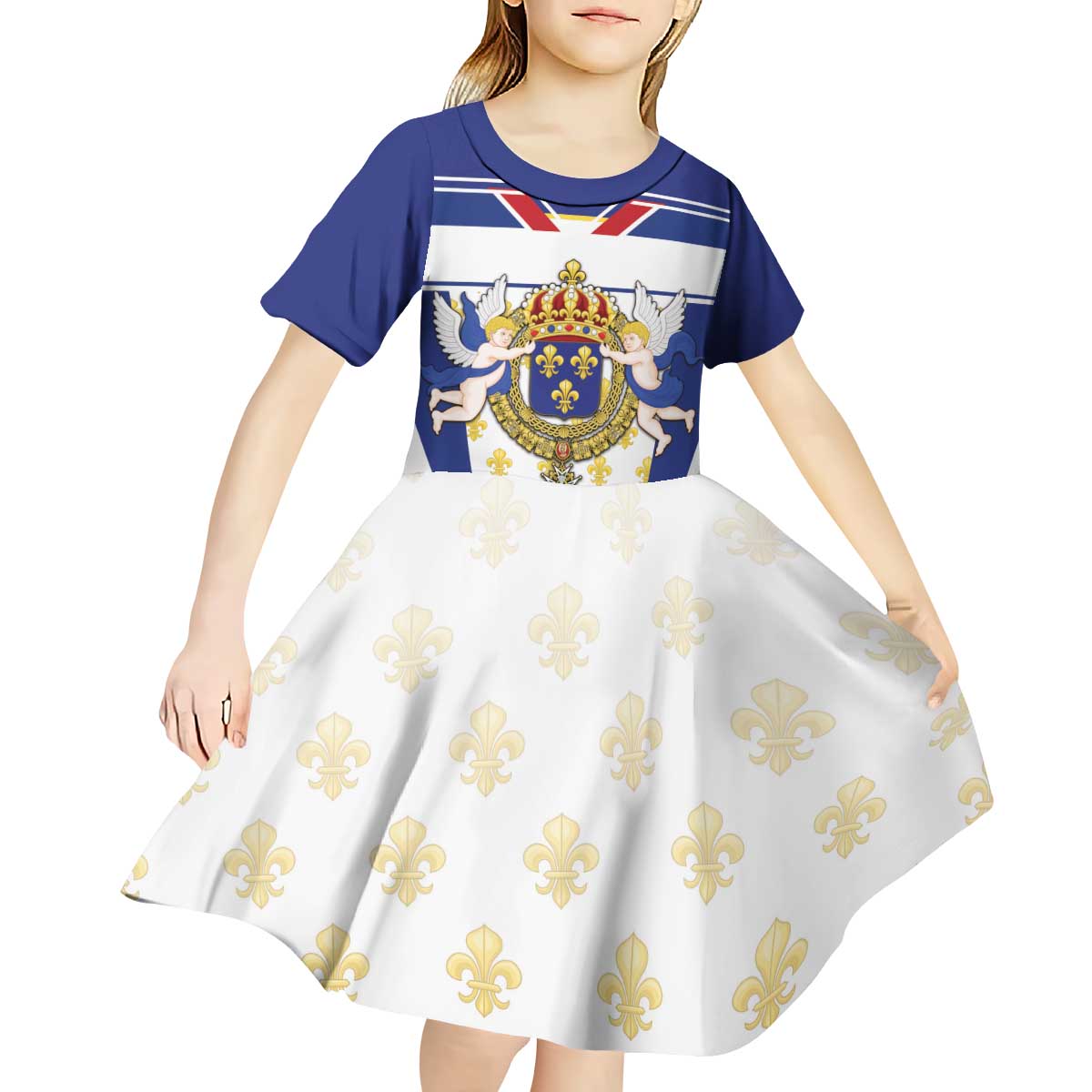 Personalized French Colonial Empire Kid Short Sleeve Dress Royal Standard of France
