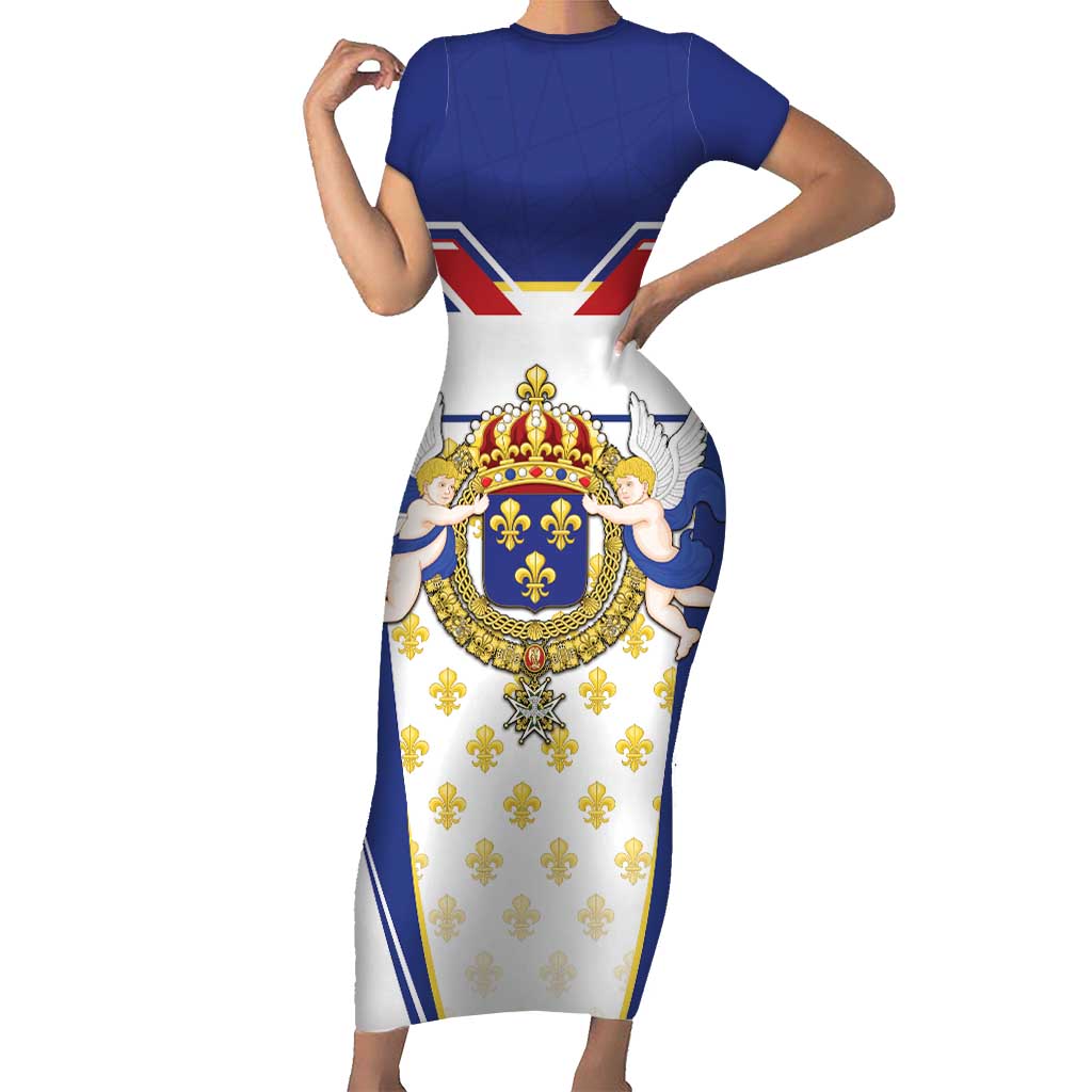 Personalized French Colonial Empire Short Sleeve Bodycon Dress Royal Standard of France