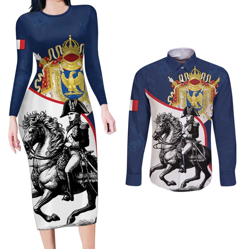 First French Empire 1804 – 1814 Couples Matching Long Sleeve Bodycon Dress and Long Sleeve Button Shirt Liberte Ordre Public