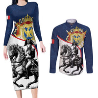 First French Empire 1804 – 1814 Couples Matching Long Sleeve Bodycon Dress and Long Sleeve Button Shirt Liberte Ordre Public