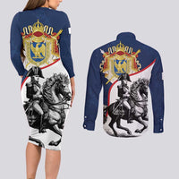 First French Empire 1804 – 1814 Couples Matching Long Sleeve Bodycon Dress and Long Sleeve Button Shirt Liberte Ordre Public