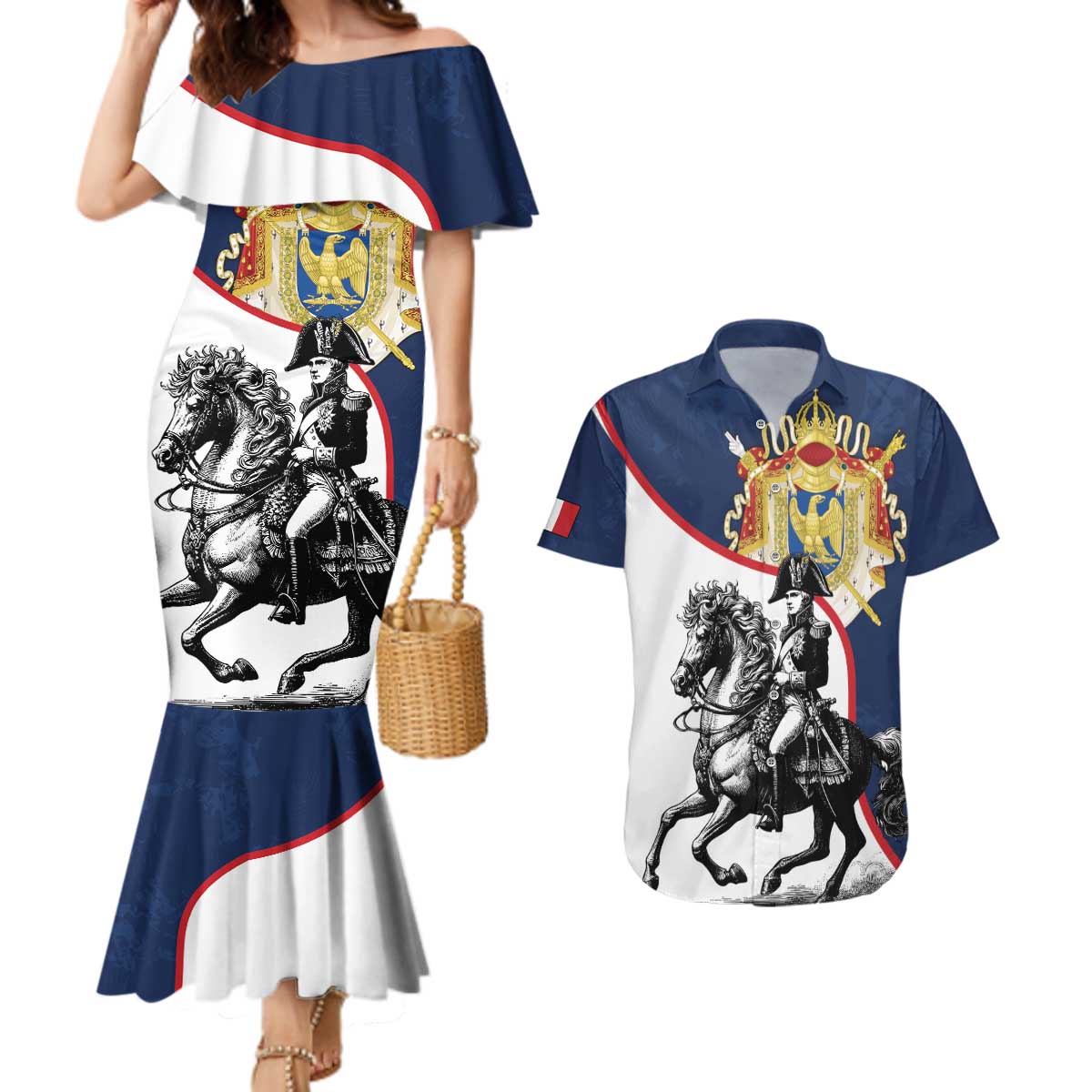 First French Empire 1804 – 1814 Couples Matching Mermaid Dress and Hawaiian Shirt Liberte Ordre Public
