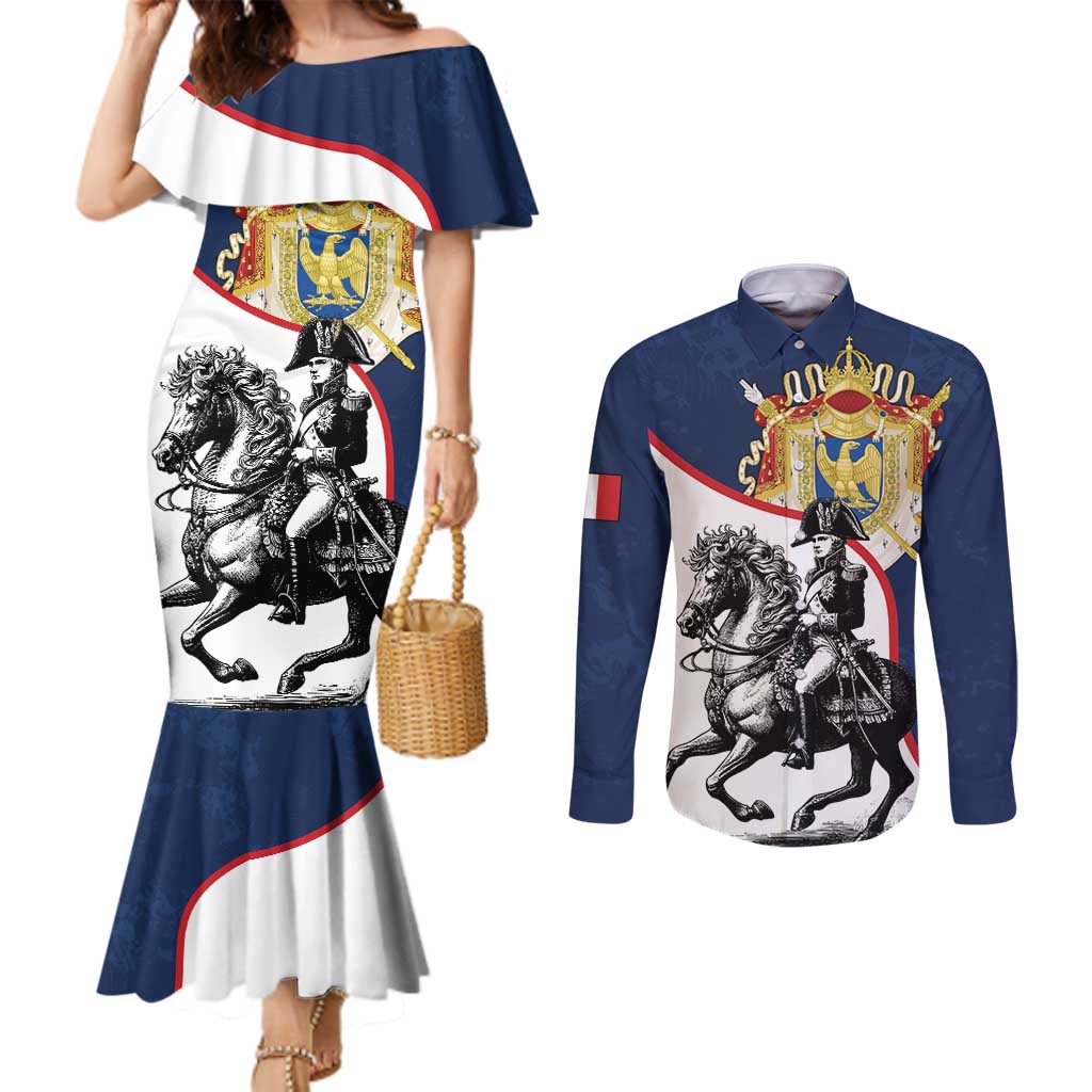 First French Empire 1804 – 1814 Couples Matching Mermaid Dress and Long Sleeve Button Shirt Liberte Ordre Public