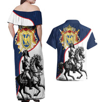 First French Empire 1804 – 1814 Couples Matching Off Shoulder Maxi Dress and Hawaiian Shirt Liberte Ordre Public
