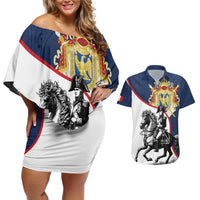 First French Empire 1804 – 1814 Couples Matching Off Shoulder Short Dress and Hawaiian Shirt Liberte Ordre Public