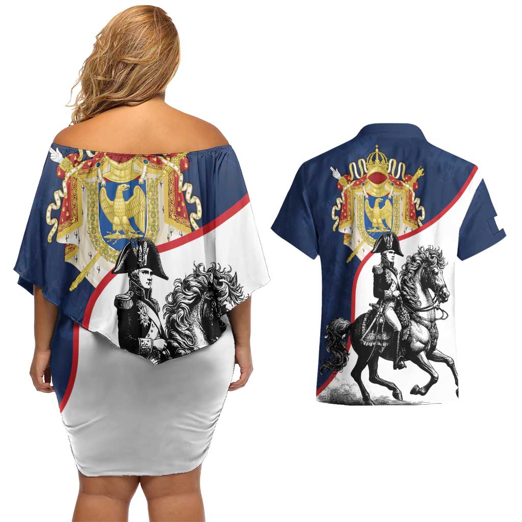 First French Empire 1804 – 1814 Couples Matching Off Shoulder Short Dress and Hawaiian Shirt Liberte Ordre Public