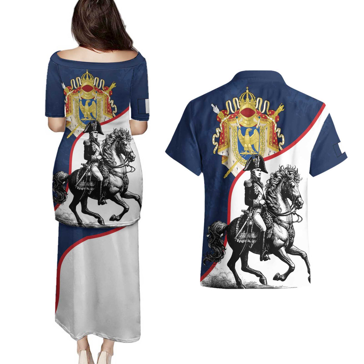 First French Empire 1804 – 1814 Couples Matching Puletasi and Hawaiian Shirt Liberte Ordre Public