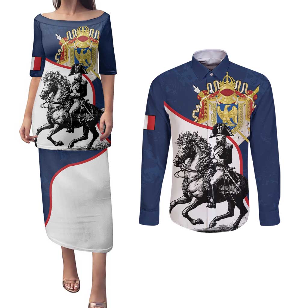 First French Empire 1804 – 1814 Couples Matching Puletasi and Long Sleeve Button Shirt Liberte Ordre Public