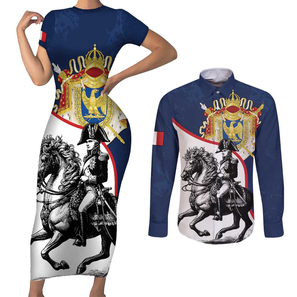 First French Empire 1804 – 1814 Couples Matching Short Sleeve Bodycon Dress and Long Sleeve Button Shirt Liberte Ordre Public