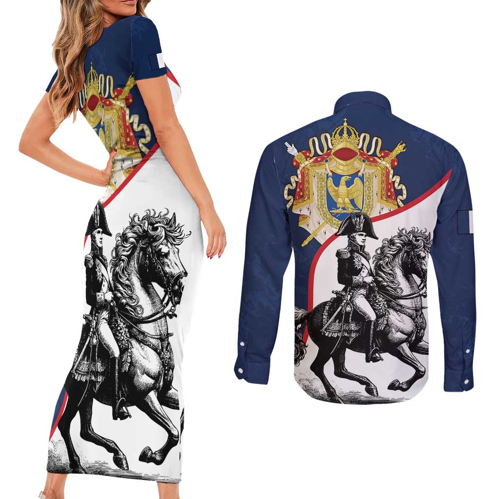 First French Empire 1804 – 1814 Couples Matching Short Sleeve Bodycon Dress and Long Sleeve Button Shirt Liberte Ordre Public