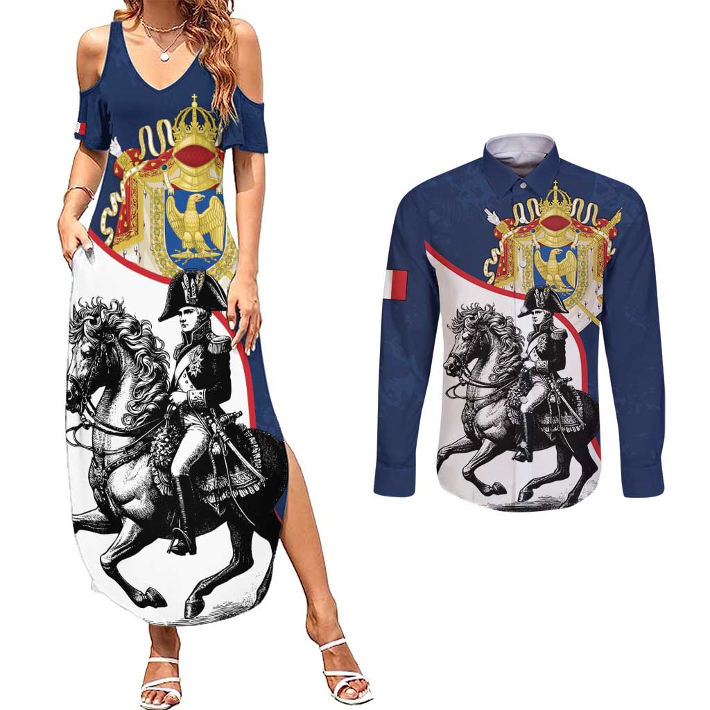 First French Empire 1804 – 1814 Couples Matching Summer Maxi Dress and Long Sleeve Button Shirt Liberte Ordre Public