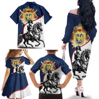 First French Empire 1804 – 1814 Family Matching Off The Shoulder Long Sleeve Dress and Hawaiian Shirt Liberte Ordre Public